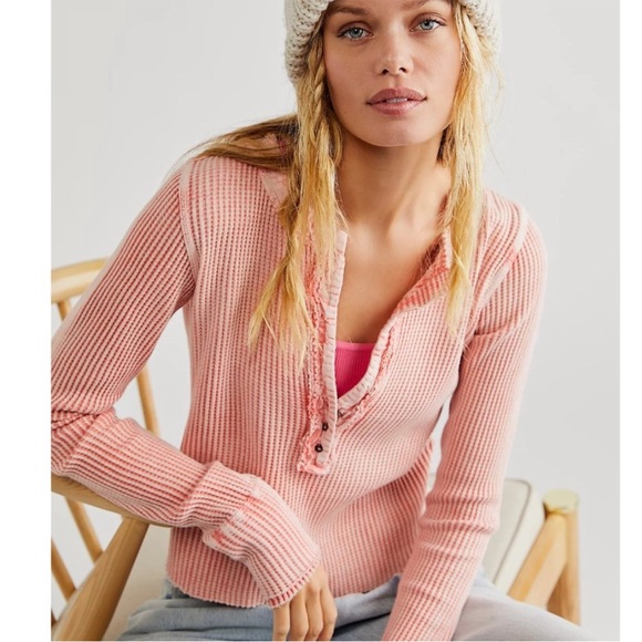 Free People Tops - Free People One Colt Pink Ribbed Henley Thermal Top